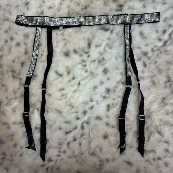 Victoria secret garter belt bling rhinestone diamond crystals strappy black luxe